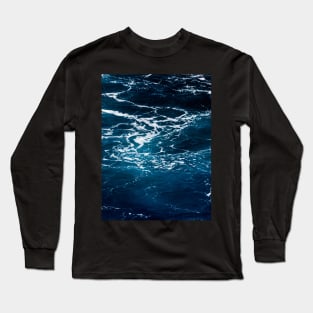 Wavy foamy dark blue sea water Aerial photograph waves ocean summer splash aqua Long Sleeve T-Shirt